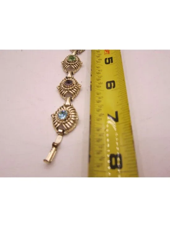 Vintage Gold-Tone Bracelet With Colorful Rhinestone Accents 7 Inches Elegant Ret - Picture 5 of 5